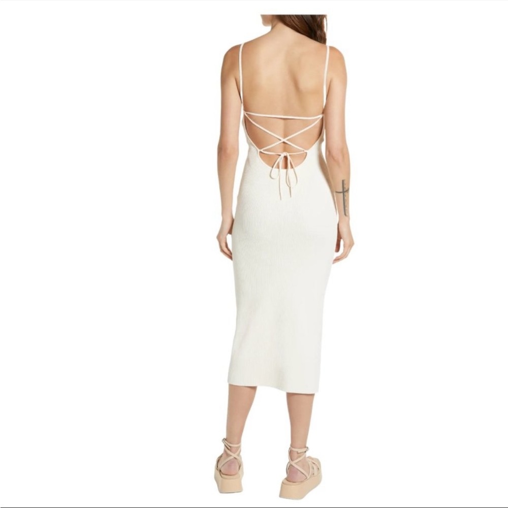 NEW RAG & BONE Asher Ribbed Midi Dress in Ivory size large - Picture 2 of 11